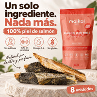 Rollitos de un solo ingrediente: 100% piel de salmón deshidratada