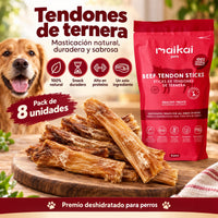 Perro con tendones de ternera deshidratados, pack de 8 unidades
