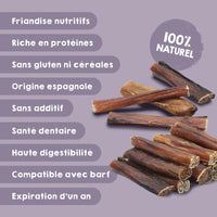 Friandise naturelle de tendon de taureau déshydraté pour chiens