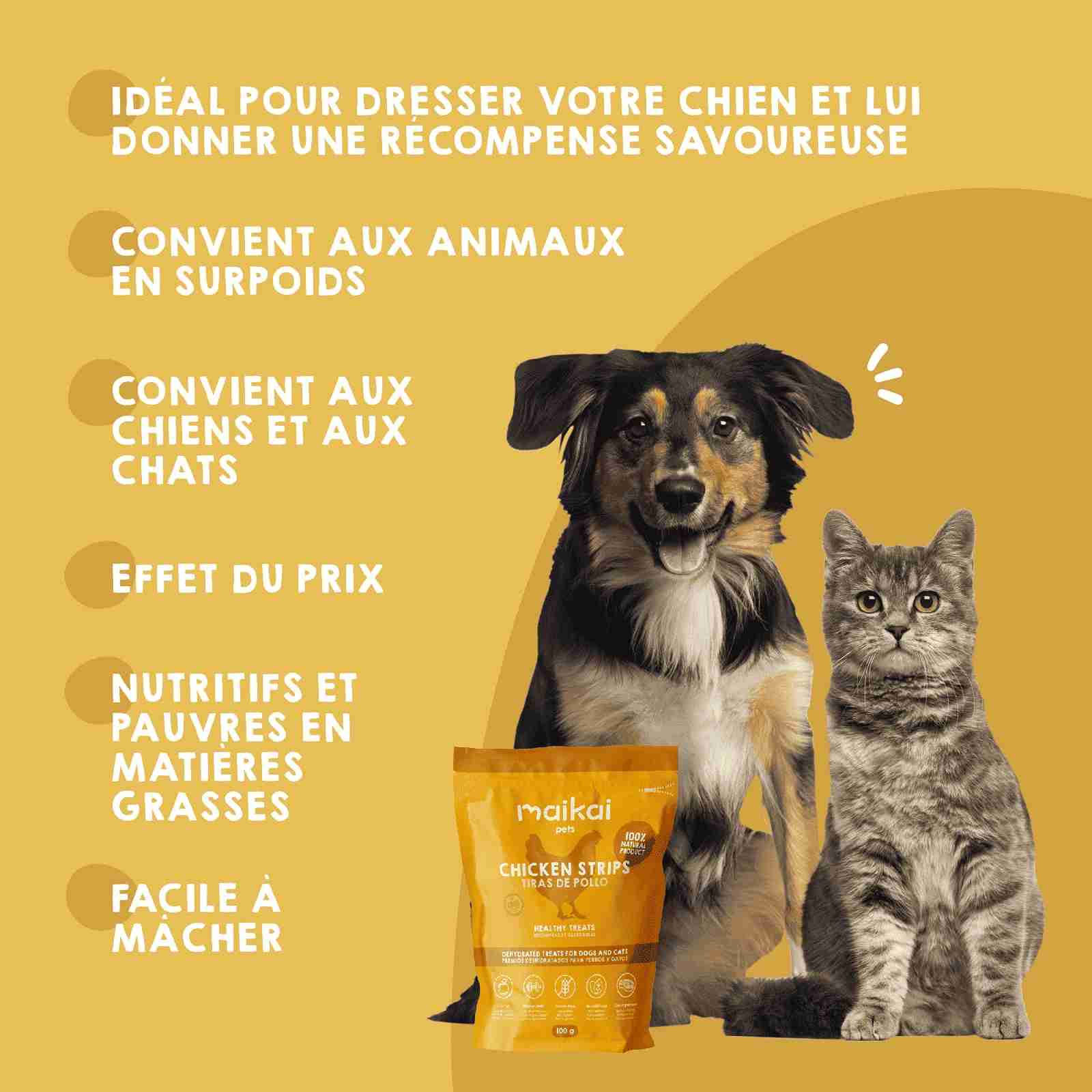 Friandises naturelles en lanières de poulet pour chiens et chats