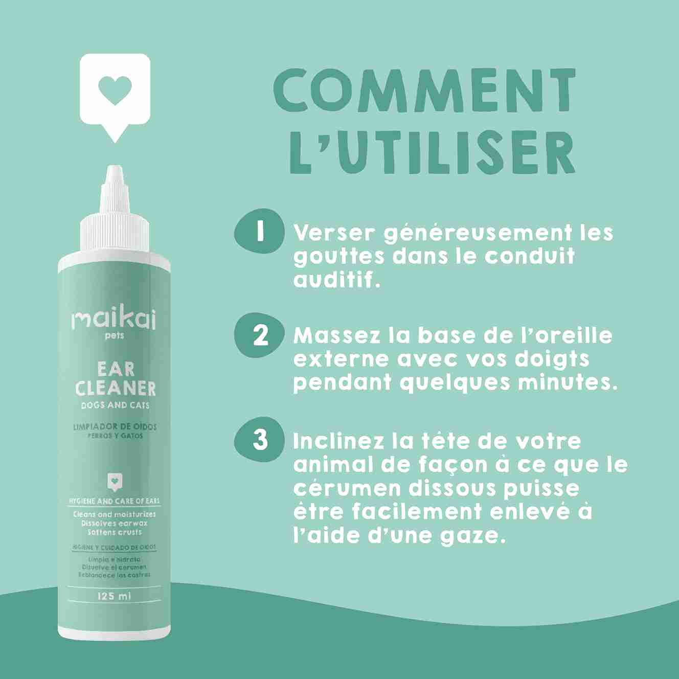 Liquide nettoyant naturel pour les oreilles des chiens et des chats