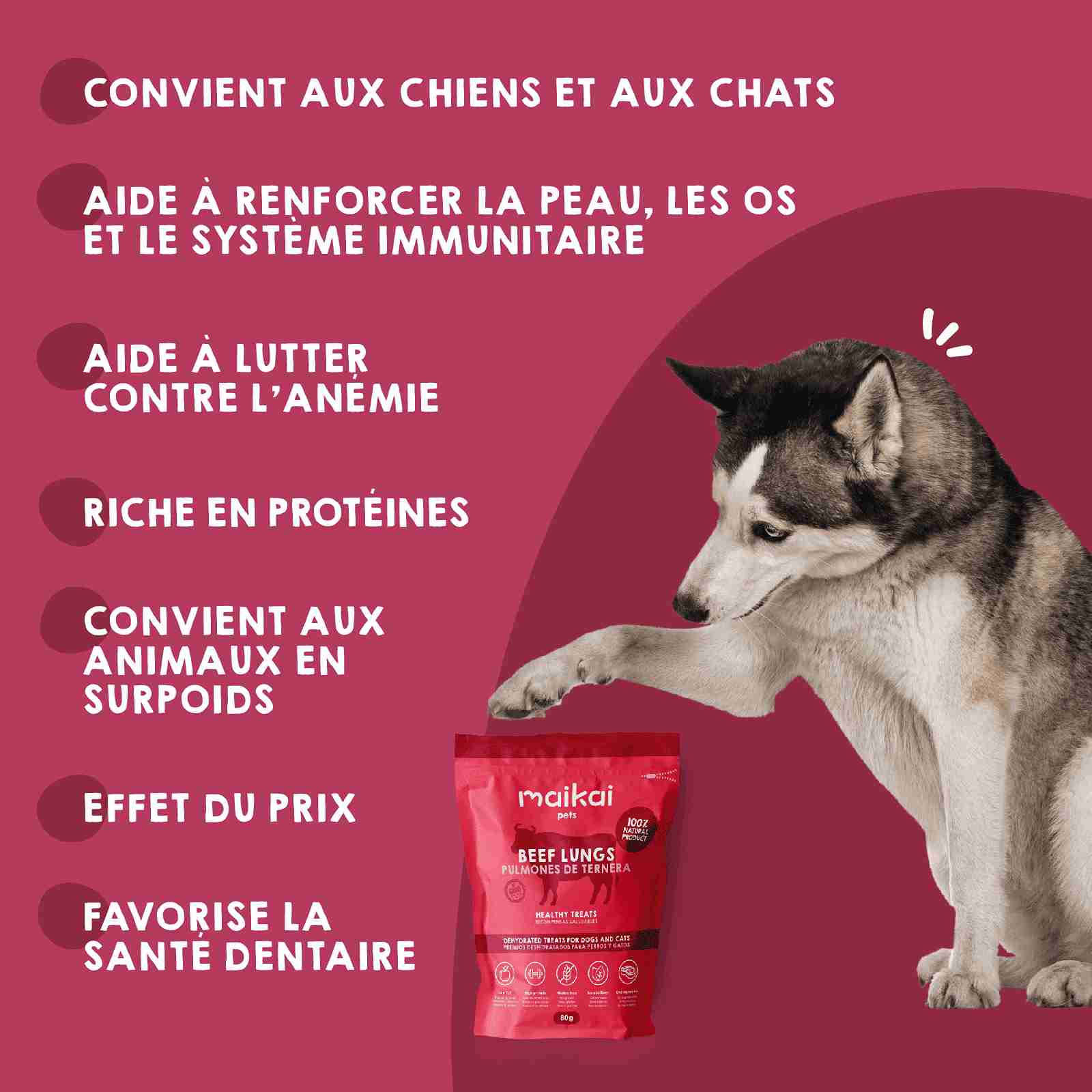 Snacks naturels de poumons de veau pour chiens et chats