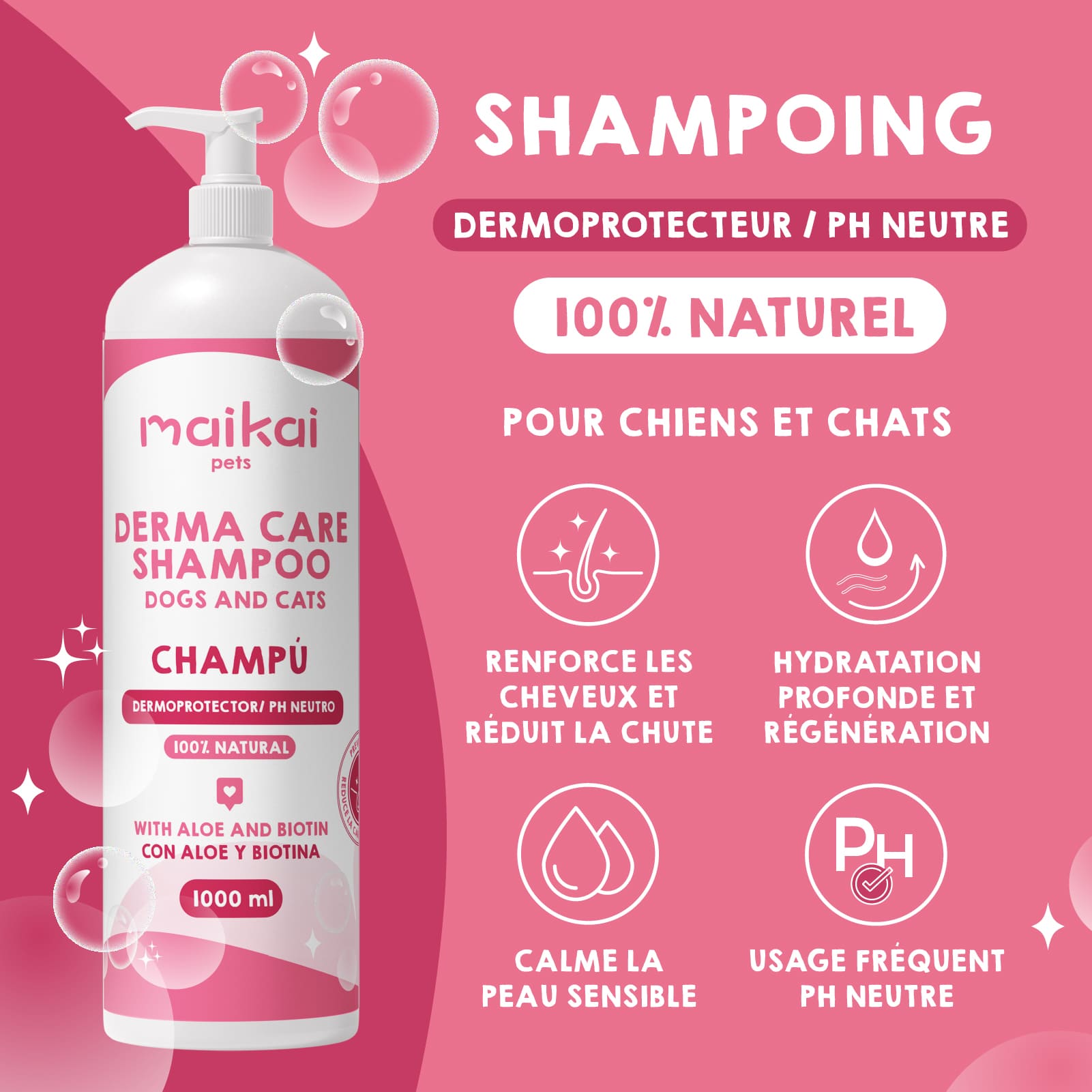 Bienfaits du shampoing dermoprotecteur pour chiens et chats.