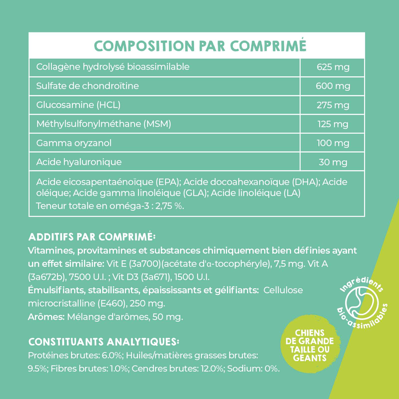 Composition du complément articulaire pour chiens de grande taille