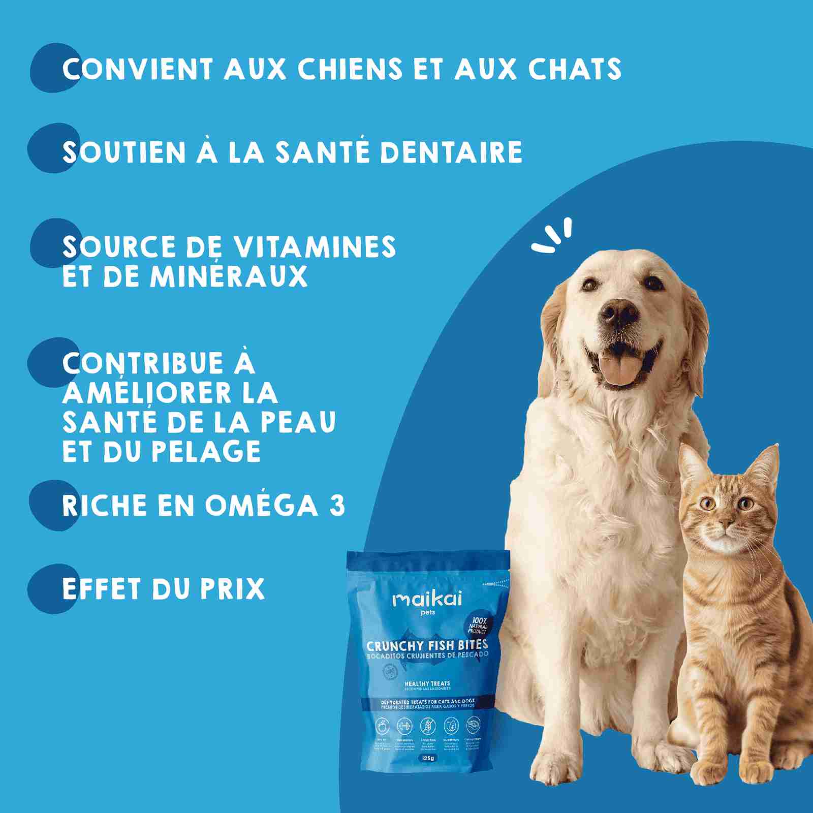 Friandises naturelles à base de poisson déshydraté pour chiens et chats