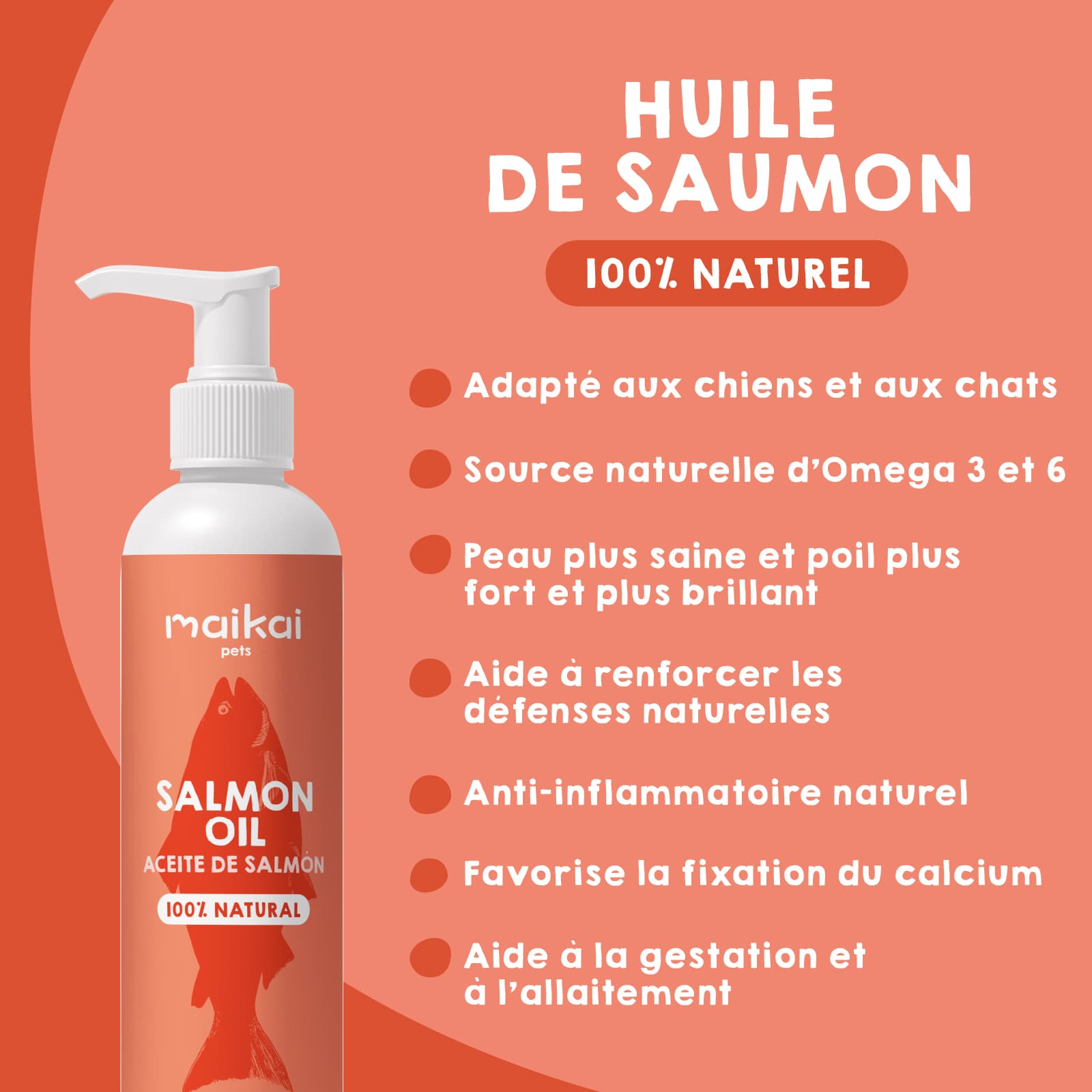 Huile de saumon de qualité premium pour chiens et chats