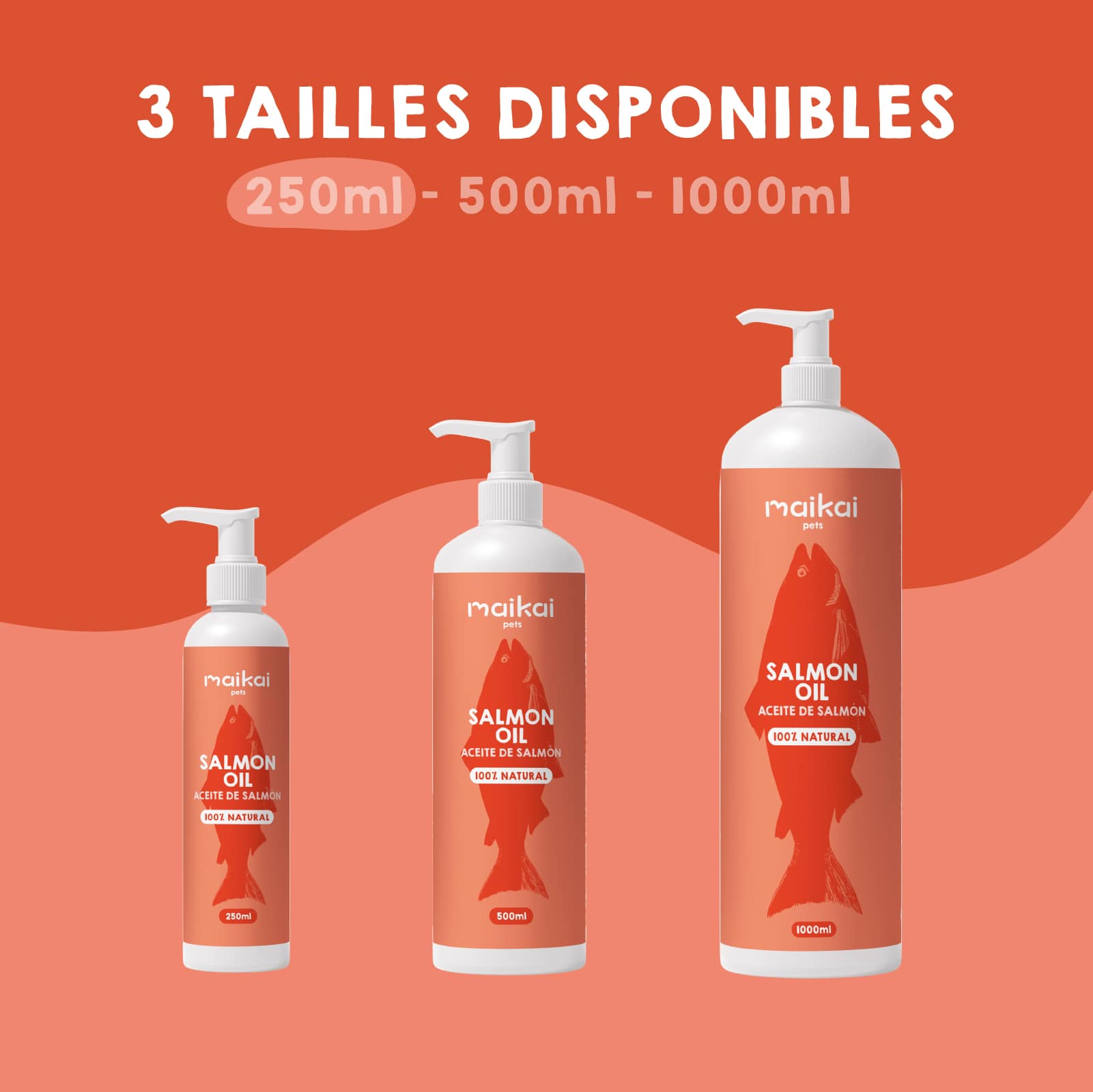 Différents formats disponibles de l’huile de saumon pour chiens