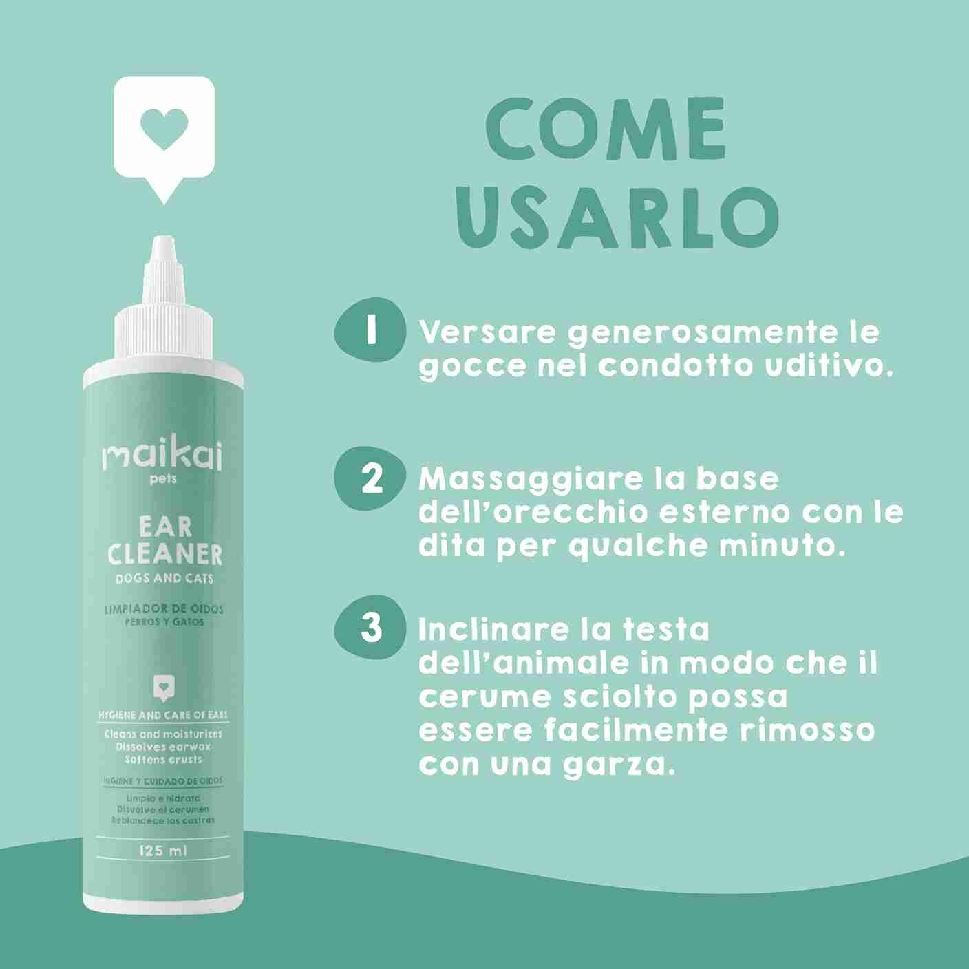 Liquido detergente naturale per l’igiene delle orecchie di cani e gatti