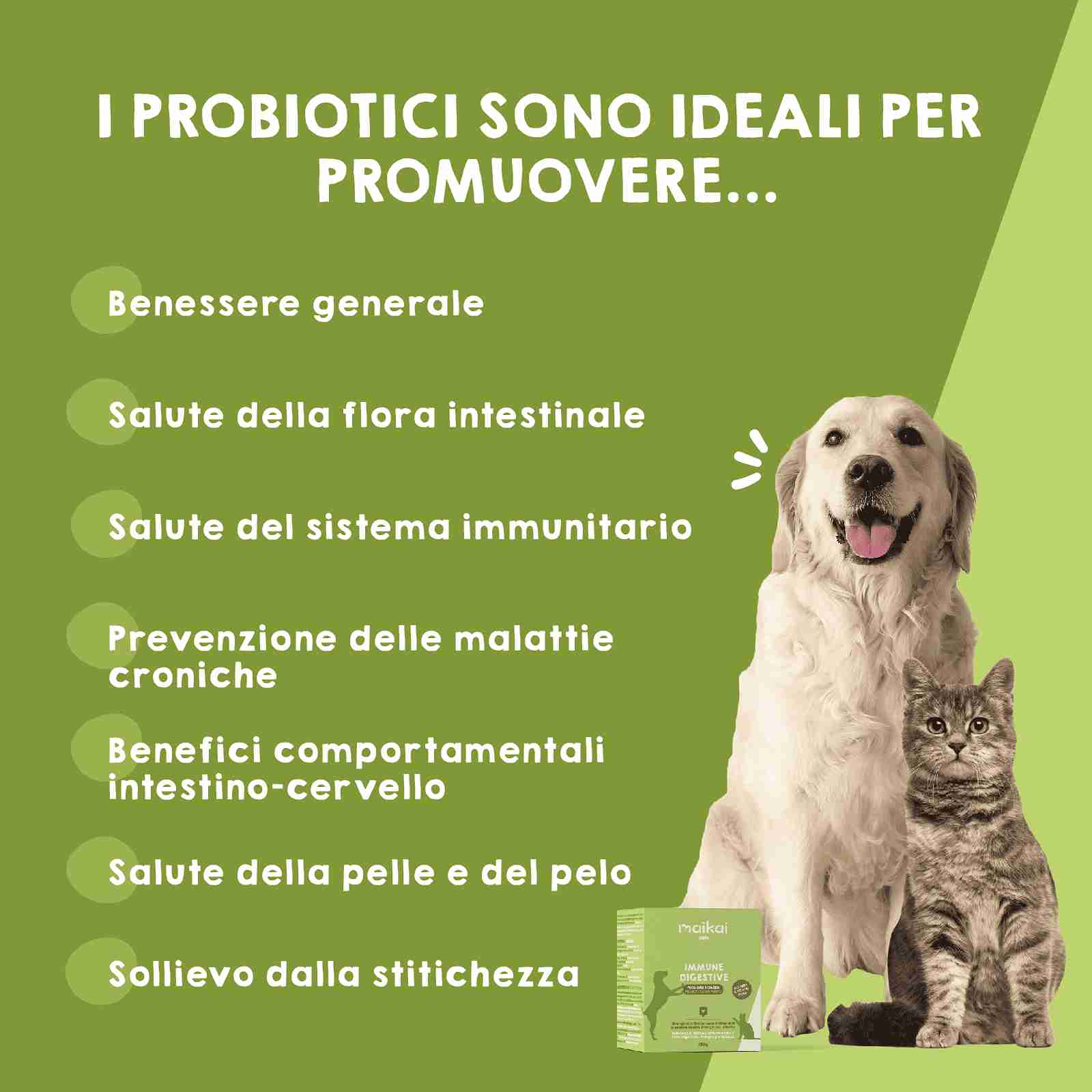 Probiotici naturali Maikai Pets per l’immunità e la digestione dei cani