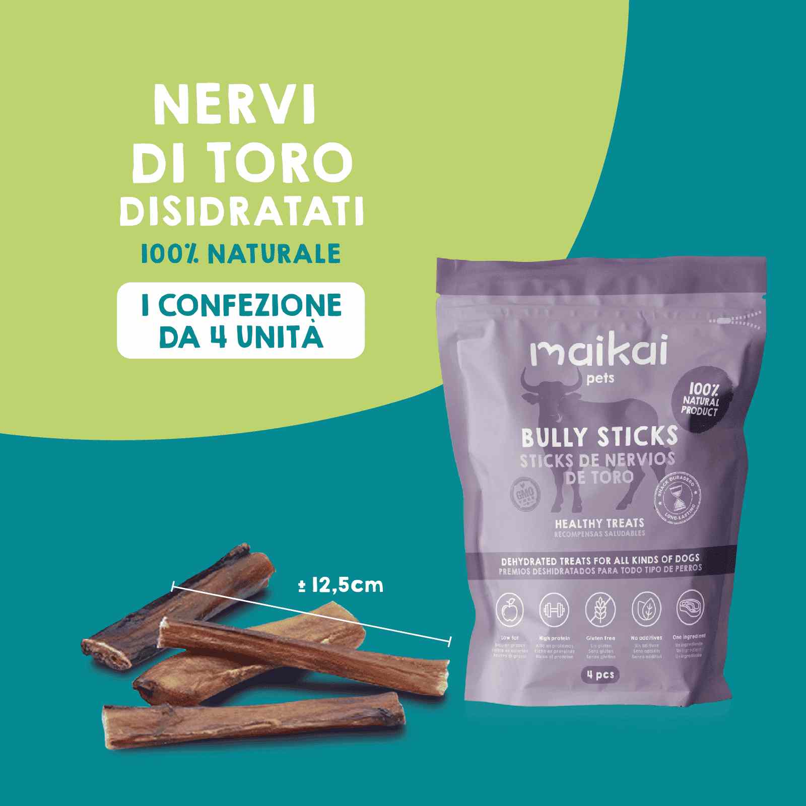 Scatola di leccornie essiccate e giocattoli da masticare naturali per cani.