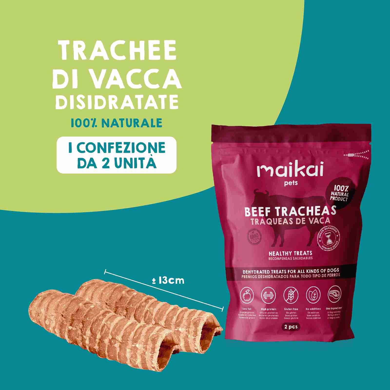 Scatola di snack essiccati e giocattoli da masticare naturali per cani.