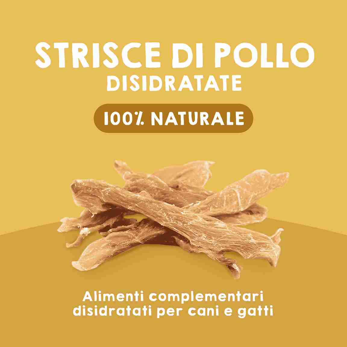 Snack naturali a base di strisce di pollo per cani e gatti