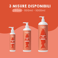 Diversi formati disponibili dell’olio di salmone per cani