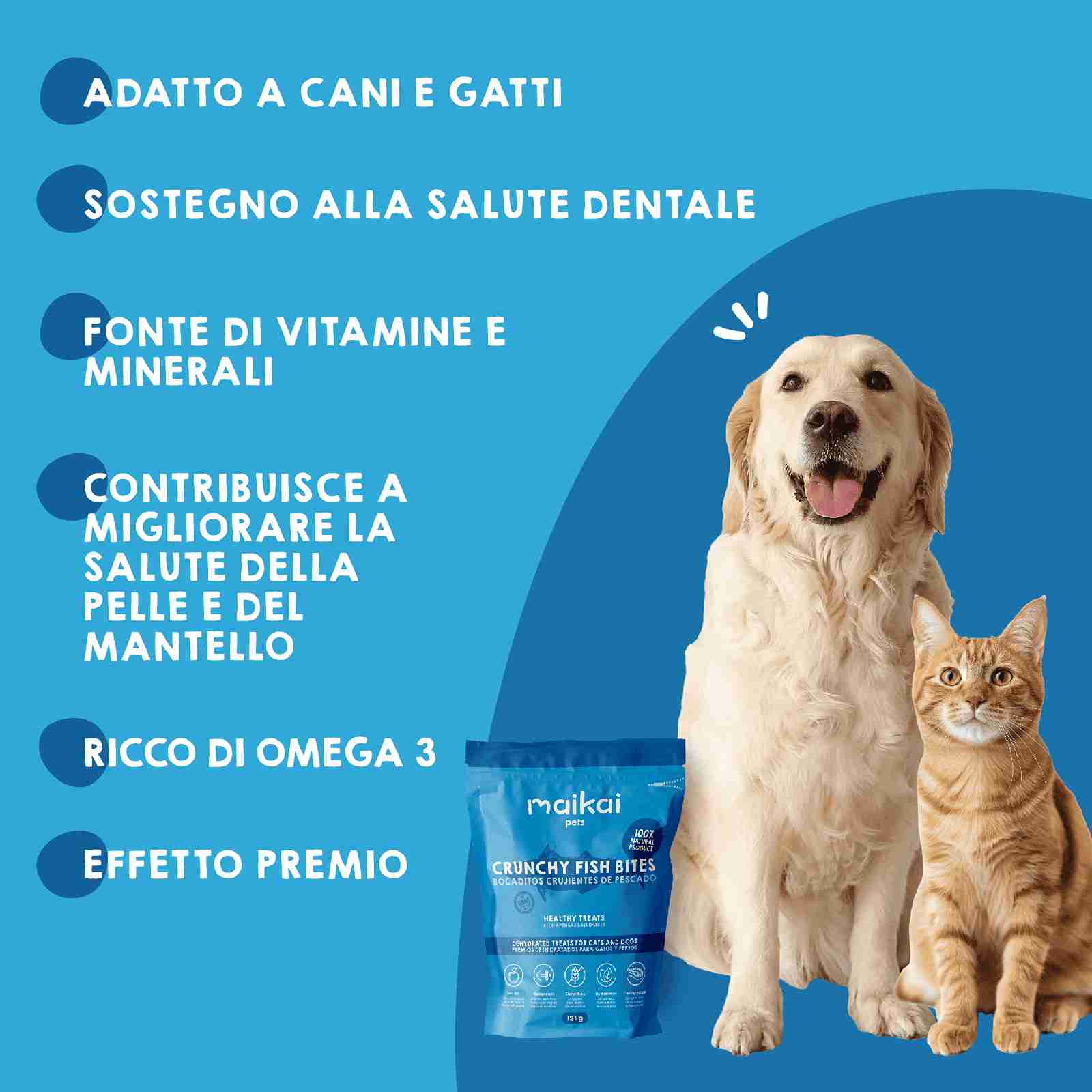Premi naturali di pesce disidratato per cani e gatti