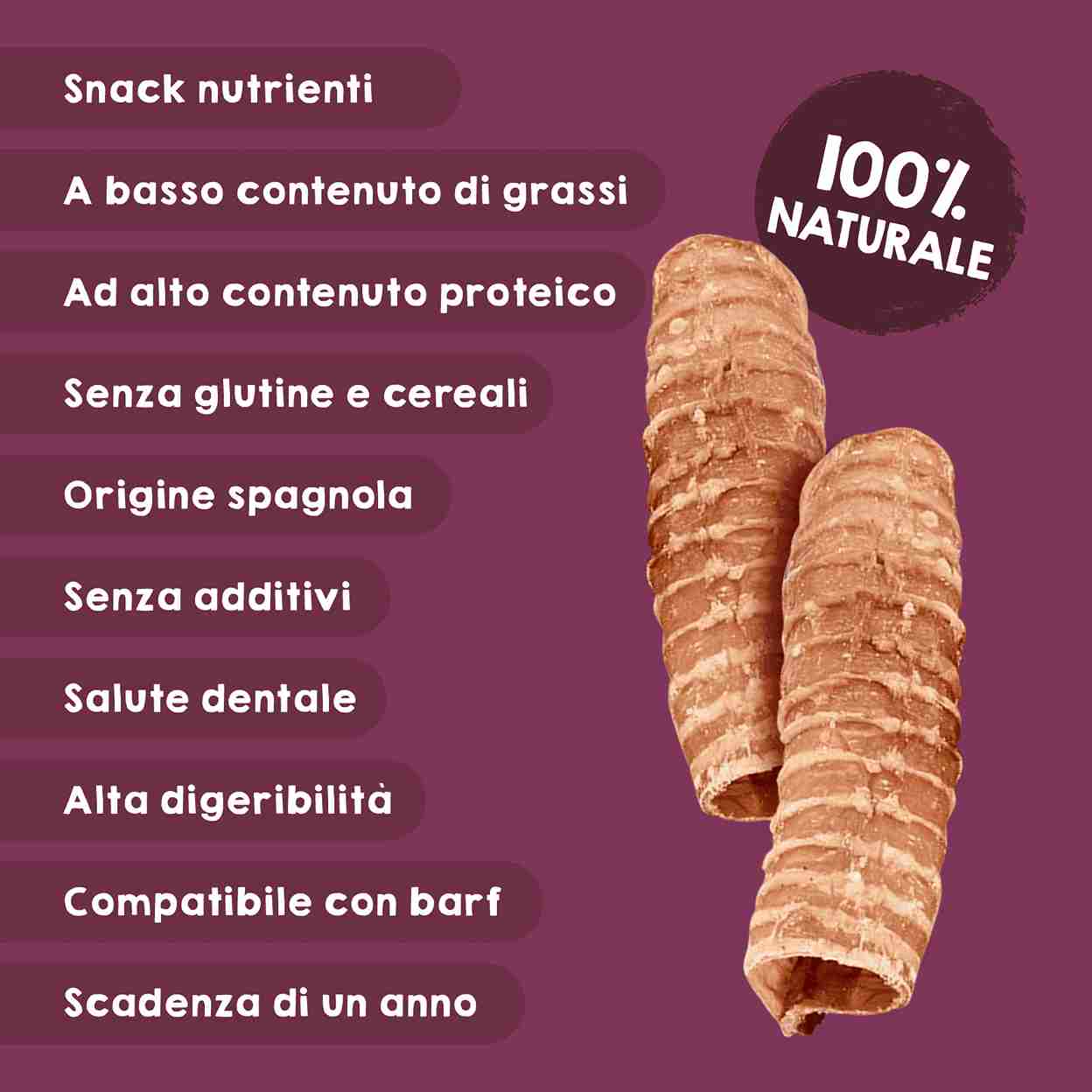 Snack naturale di trachea di mucca come masticativo per cani