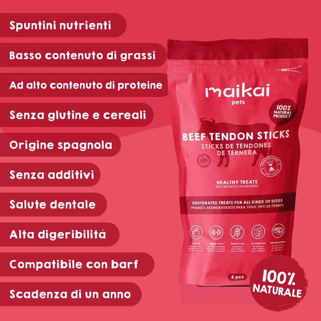 Spuntini naturali di tendini di vitello come snack per cani