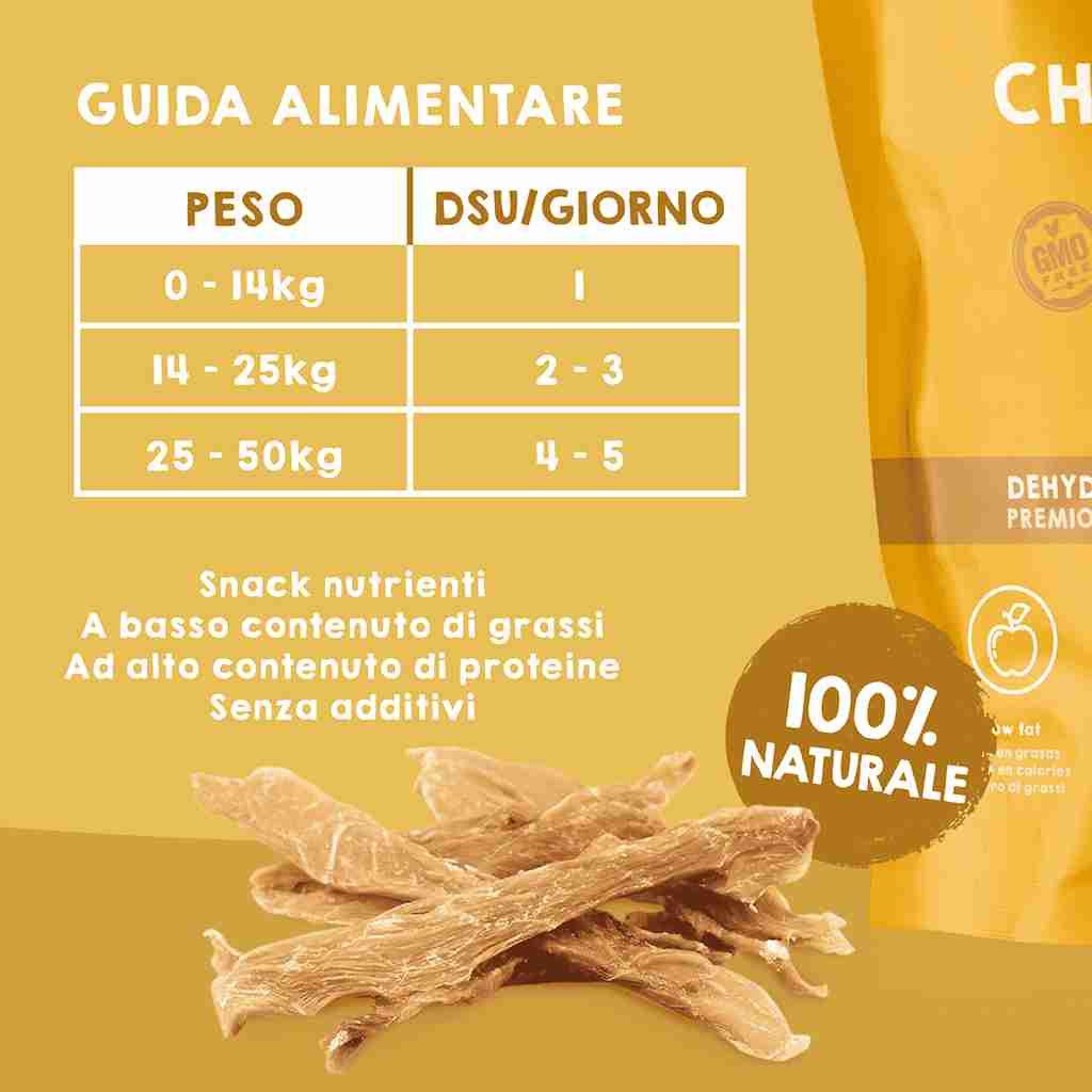 Spuntini naturali di strisce di pollo per cani e gatti